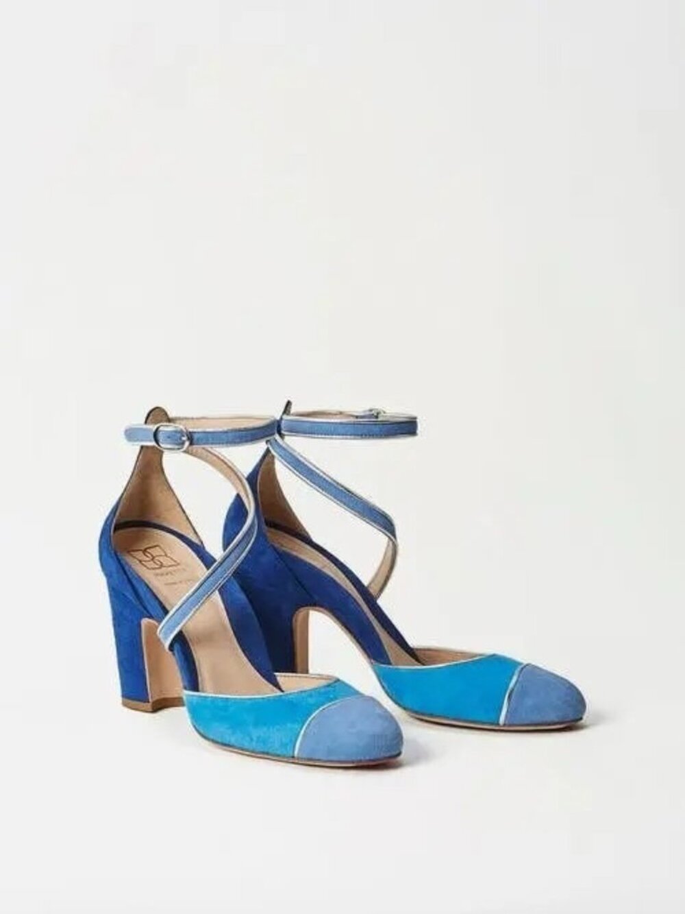 Mavette Blue Suede Monochrome Colorblock ‘Nola’ d’Orsay Strappy Pumps Sz 36 US 6
